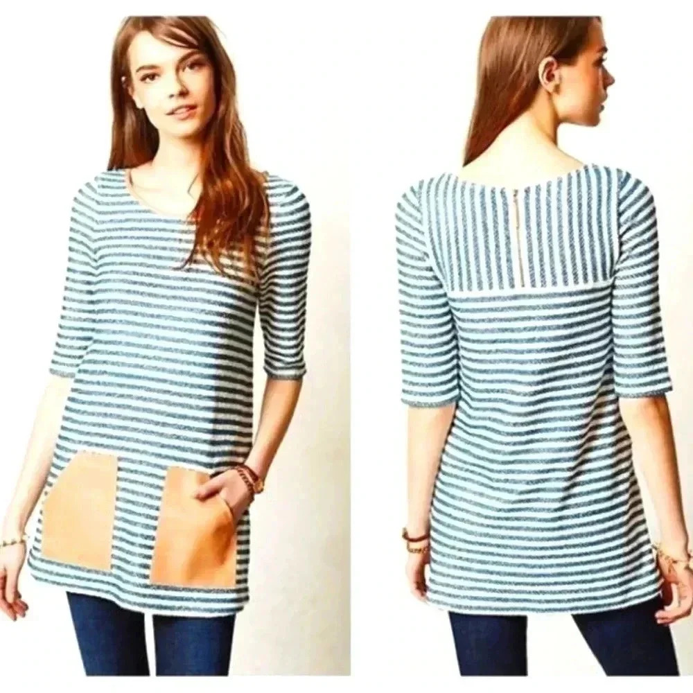 Anthropologie Blue and white Striped Tunic